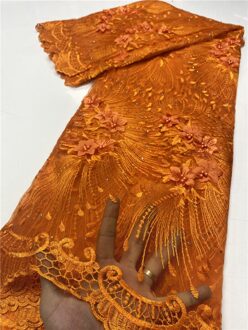 Franse Kralen Tulle Kant Stof Afrikaanse Kant Stof 3D Kant Voor Nigeriaanse Vrouwen Wedding Naaien YA3647B-3 afbeelding 16