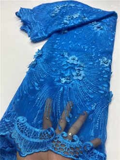 Franse Kralen Tulle Kant Stof Afrikaanse Kant Stof 3D Kant Voor Nigeriaanse Vrouwen Wedding Naaien YA3647B-3 afbeelding 5