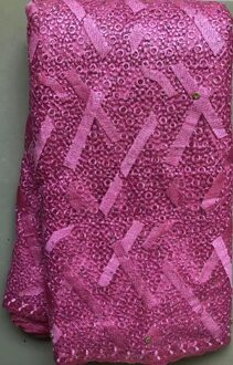 Franse Netto Kant Stof Afrikaanse Tule Kant Met Stenen Nigeriaanse Kant Stoffen Voor Bruiloft VLL4588 Roze AS PIC5