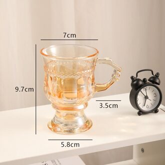 Franse Retro Amber Glas Reliëf Mini Cup Transparante Handheld Koffie Ontbijt Melk Cup
