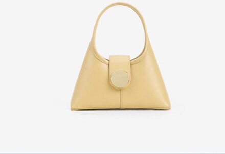 Franse Stijl Damesmode Onderarm Kleine Handtassen Eenvoudige Enkele Schoudertassen Hasp Effen Leer Vrouwelijke Voorjaar Trendy Tassen geel klein