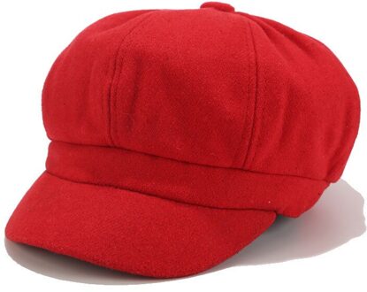 Franse Stijl Man Effen Kleur Toevallige Vintage Vrouwen Hoed Winter Effen Hoed Baret Cap Koreaanse Schilder Newsboy Baretten Adulte Cap watermeloen rood