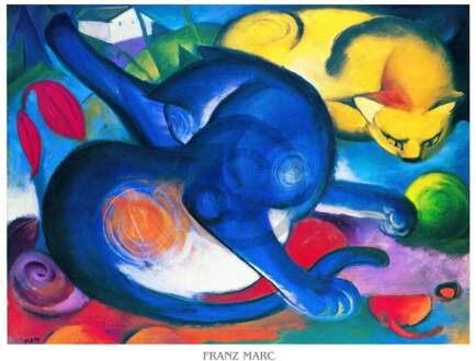 Franz Marc - Zwei Katzen Blau Und Gelb Kunstdruk 70x50cm