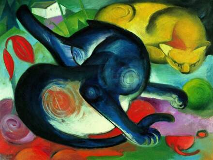 Franz Marc - Zwei Katzen Blau Und Gelb Kunstdruk 80x60cm