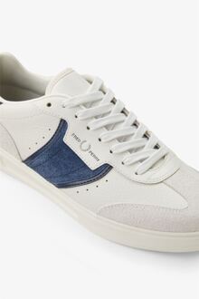 Fred Perry B4 Textured Leder/Suède Heren Porselein/Blaue Sneakers Wit - EU 39/ UK 6