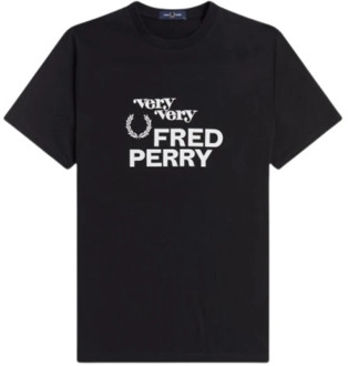 Fred Perry Bedrukt ronde hals katoenen T-shirt Fred Perry , Black , Heren - L
