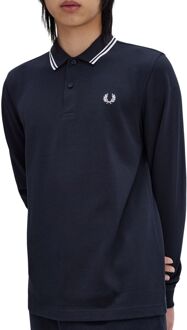 Fred Perry Blauwe polo met lange mouwen en rand Fred Perry , Blue , Heren - 2Xl,Xl,M,S