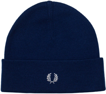 Fred Perry Blauwe Wol Logo Beanie Fred Perry , Blue , Heren - ONE Size