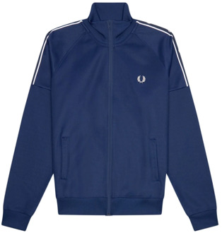 Fred Perry Contrasterende Logo Rits Sweatshirt Fred Perry , Blue , Heren - Xl,L,M,S