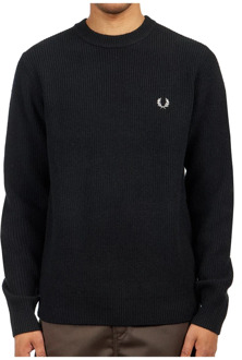 Fred Perry Geribbelde Wollen Trui Fred Perry , Black , Heren - 2Xl,Xl