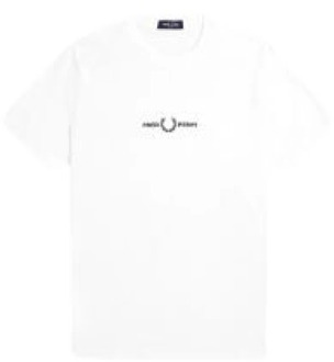 Fred Perry Grafisch Geborduurd Katoenen T-shirt Fred Perry , White , Heren - Xl,L,M,S