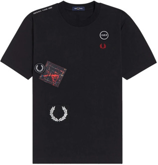 Fred Perry Grafisch T-shirt met Patchwork Design Fred Perry , Black , Heren - L