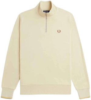 Fred Perry Half Zip Sweatshirt Ivoor Casual Trendy Fred Perry , Beige , Heren - M