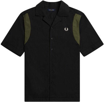 Fred Perry Heren Gelaagd Korte Mouwen Bowling Overhemd (Zwart) - S
