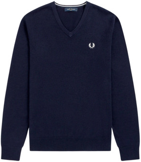 Fred Perry Klassieke Blauwe V-hals Trui Fred Perry , Blue , Heren - 2Xl,Xl,L,M,S