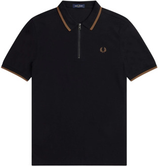 Fred Perry Korte mouw Crêpe Polo met Rits Fred Perry , Black , Heren - XL