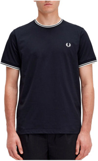 Fred Perry Korte Mouw Twin Tipped T-shirt Fred Perry , Black , Heren - 2Xl,Xl,L,M,S