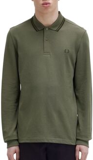 Fred Perry Lange mouw groene polo met rand Fred Perry , Green , Heren - 2Xl,L,M,S