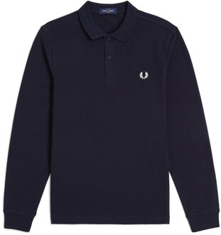 Fred Perry Longsleeve Plain Shirt - Navy Longsleeve - M