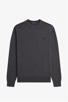 Fred Perry Merino Wol Katoen Crewneck Sweater Fred Perry , Gray , Heren - 2Xl,Xl,L