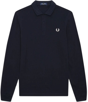 Fred Perry Navy Polo Shirt met Lange Mouwen Fred Perry , Blue , Heren - 2Xl,Xl,L,M,S,3Xl