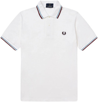Fred Perry Originele Twin Tipped Polo in Wit IJs Maroon Fred Perry , White , Heren - S,Xs,3Xs,2Xs,4Xs
