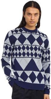 Fred Perry Paneel Argyle Crew Neck Sweater Fred Perry , Blue , Heren - L,M