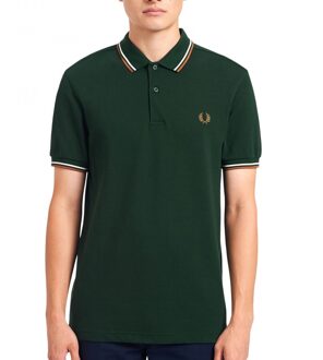 Fred Perry Poloshirt - Mannen - donker groen/bruin/wit