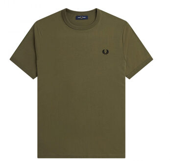 Fred Perry Ringer T-Shirt - Legergroen T-Shirt Heren - M