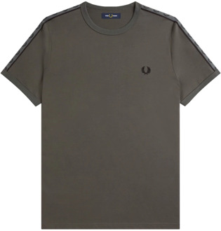 Fred Perry Ringer T-Shirt met Laurel Crown Tape Fred Perry , Gray , Heren - 2Xl,Xl,L,M