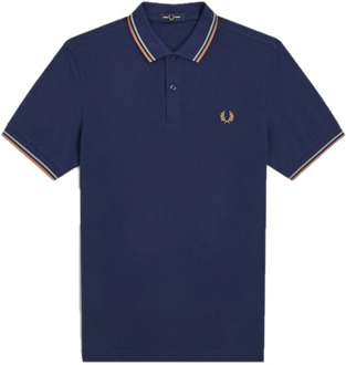 Fred Perry Slim Fit Twin Tipped Polo in French Navy/Seagrass/Light Rust Fred Perry , Blue , Heren - Xl,L,M,S,3Xl