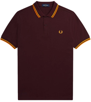 Fred Perry Slim Fit Twin Tipped Polo in Oxblood/Electric Yellow/Gold Fred Perry , Red , Heren - S