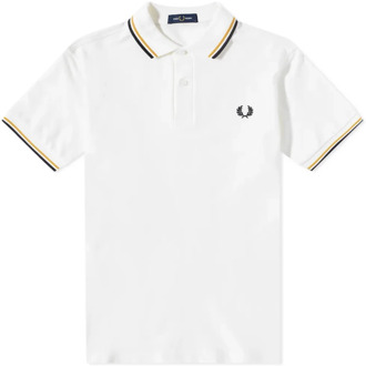 Fred Perry Slim Fit Twin Tipped Polo in Snow White/Gold/Navy Fred Perry , White , Heren - Xl,M