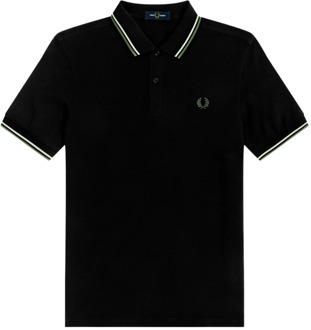 Fred Perry Slim Fit Twin Tipped Polo in Zwart Ecru Pistachio Fred Perry , Black , Heren - M