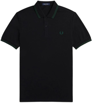 Fred Perry Slim Fit Twin Tipped Polo in Zwart/Ivy Fred Perry , Black , Heren - 3XL