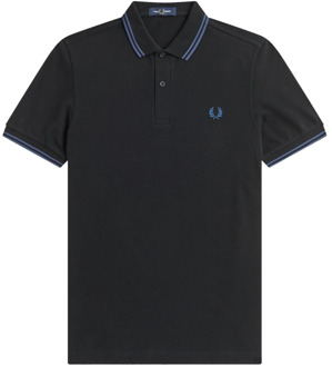 Fred Perry Slim Fit Twin Tipped Polo in Zwart/Midnight Blue Fred Perry , Black , Heren - 2Xl,L,M