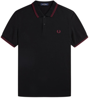Fred Perry Slim Fit Twin Tipped Polo in Zwart/Tawny Port Fred Perry , Black , Heren - Xl,L,M