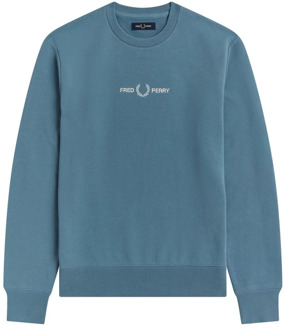 Fred Perry Sweater met logoborduring Staalblauw