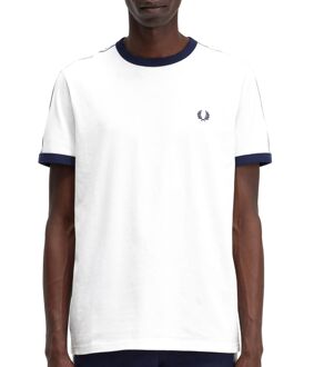 Fred Perry Taped Ringer Shirt Heren wit - navy - L