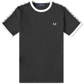 Fred Perry Taped Ringer T-Shirt met Laurel Crown Mouw Detail Fred Perry , Black , Heren - 2Xl,Xl,L,M,S,3Xl