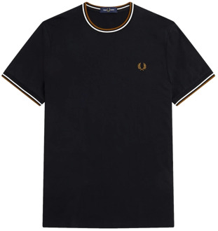 Fred Perry Twin Tipped Ronde Hals T-Shirt Fred Perry , Black , Heren - 2Xl,Xl,S,3Xl