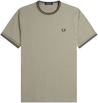 Fred Perry Twin Tipped Ronde Hals T-Shirt Fred Perry , Gray , Heren - 2Xl,Xl,L,M