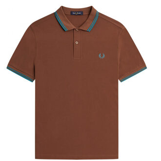 Fred Perry Twin Tipped Shirt - Polo met Blauwe Bies Bruin - L