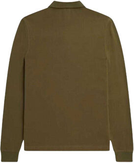 Fred Perry Unisexpoloshirt met lange mouwen, effen voor volwassenen (Kaki Groen) - S