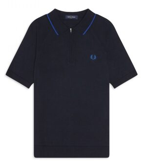 Fred Perry Zip Neck Knitted Shirt - Blauw - Heren - maat  XS