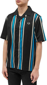 Fred Perry Zwart Gestreept Overhemd met Reverskraag - S