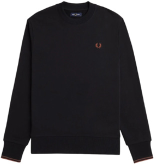 Fred Perry Zwarte Geborduurde Logo Crew Neck Sweatshirt Fred Perry , Black , Heren - Xl,L,M,S