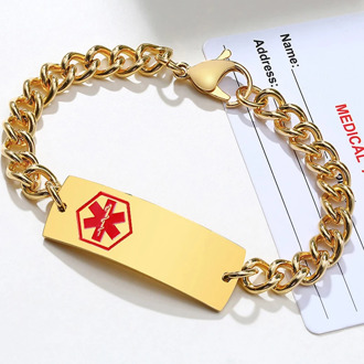 Free Engraving Medical Alert ID Bracelet For Men Stainless Steel Curb Link Personalized Customized DIABETES PENICILLIN ALLERGY