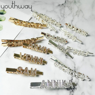 FREE MOLD FEE CUSTOM Rhinestone Bling bling letter word haipins Personalized Crystal Styling hair clips bridal hair accessories