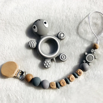 Free Personalized Name Baby Pacifier Clips Silicone Tortoise Dummy Clips Rattle Teething Soother Pacifier Holder Shower Gifts
